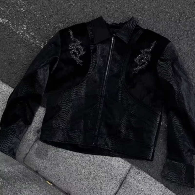 Men Black Snake Embossed Jacke - Embroidery Gothic recension och pris