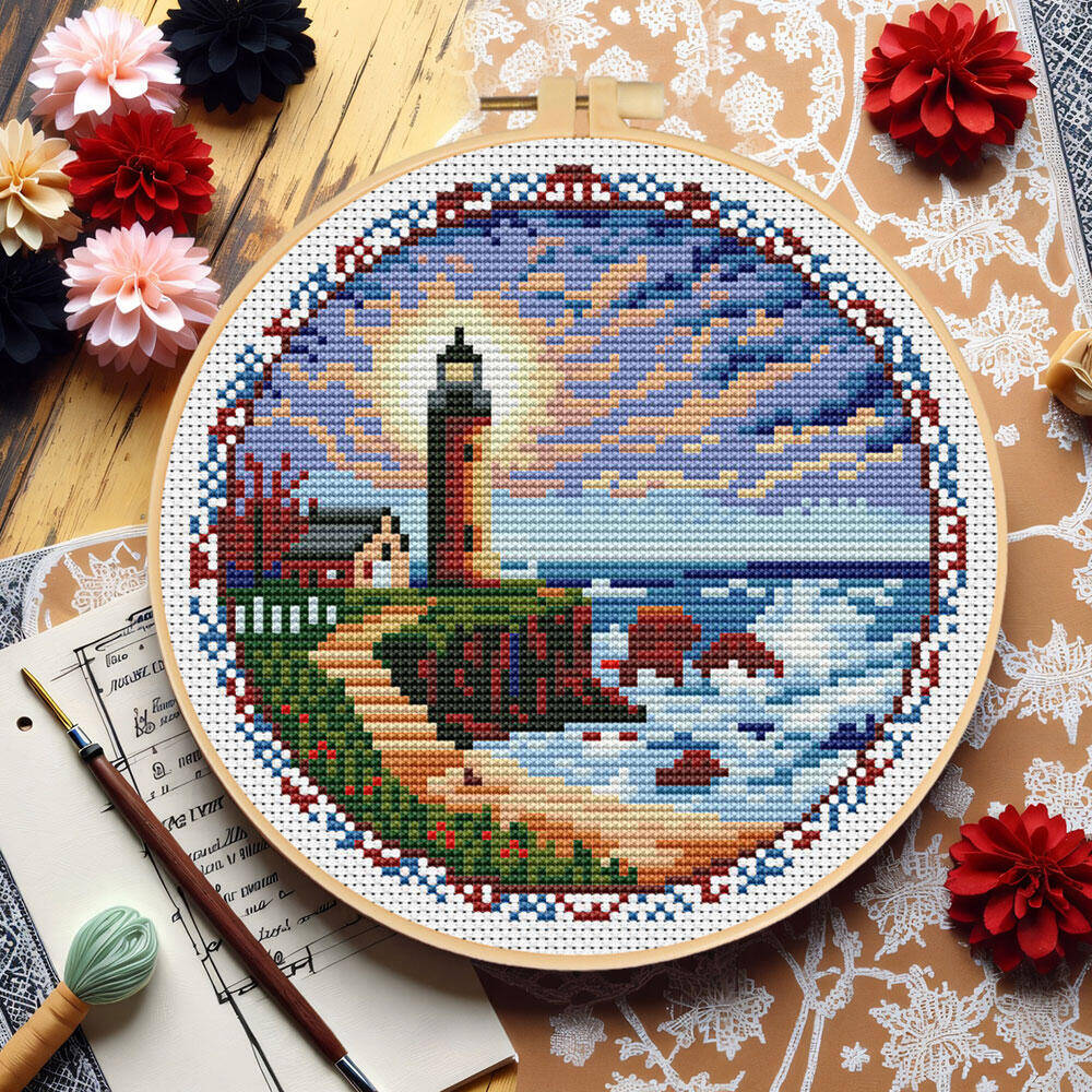 Cross Stitch Lighthouse With H - Stitch Marker Ring recension och pris