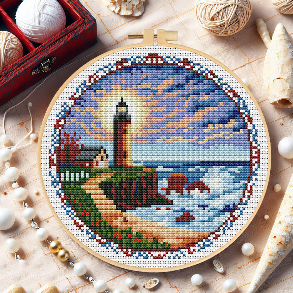 Cross Stitch Lighthouse With H - Stitch Marker Ring recension och pris