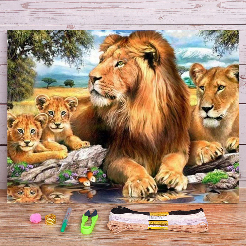 Animal Lion Pre-Printed 11CT C - Dmc Floss Set recension och pris