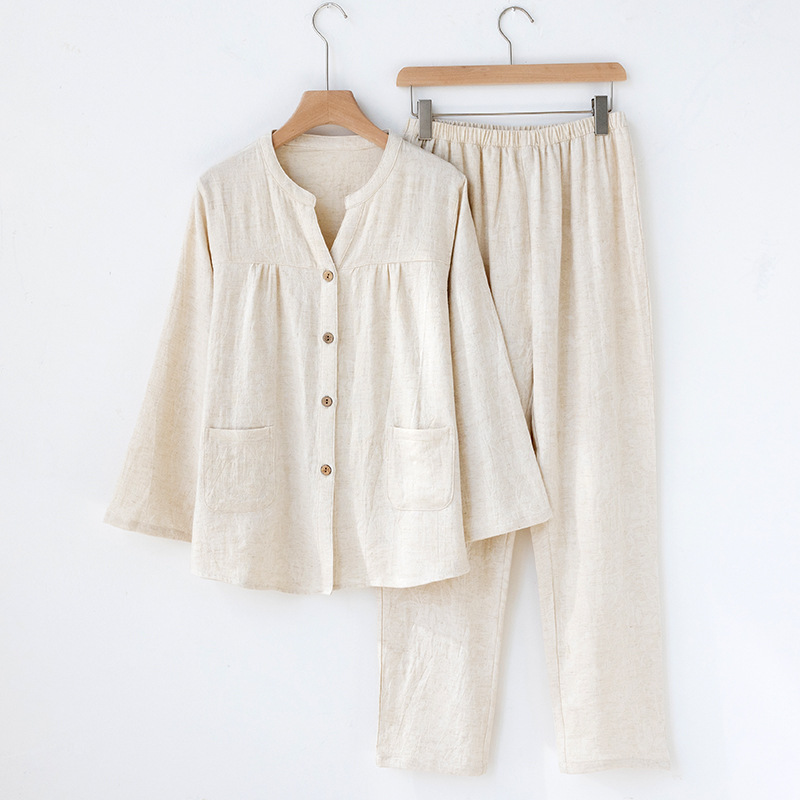 Japanese Style Women's V Neck  - Linen Fabric Natural recension och pris
