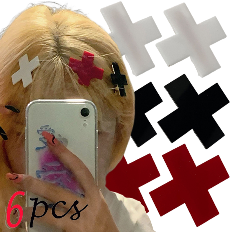 Y2K Red Cross Hair Clip Punk G - Embroidery Gothic recension och pris