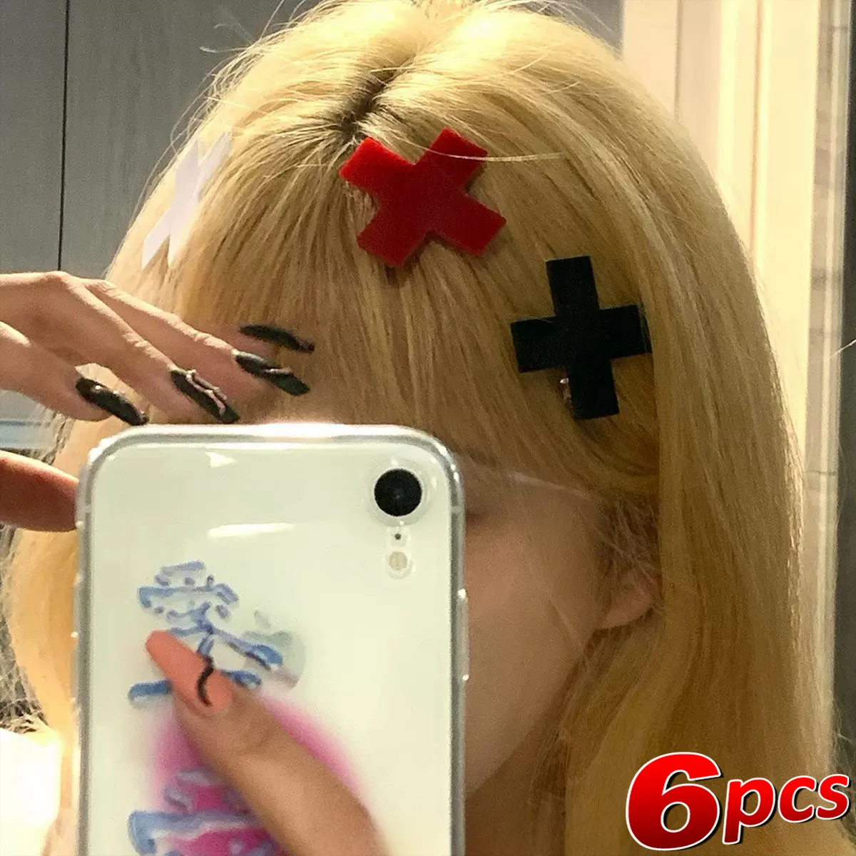 Y2K Red Cross Hair Clip Punk G - Embroidery Gothic recension och pris